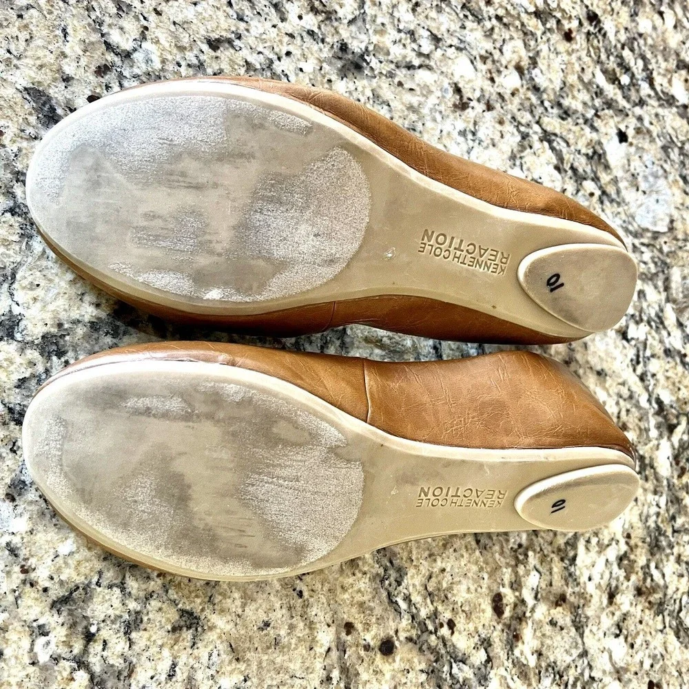 Kenneth Cole Reaction Ballet Flats 8.5 M Whiskey Brown Leatherette; Flower Bow